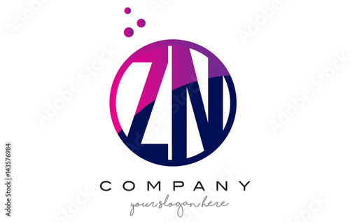 ZN Z N Circle Letter Logo Design with Purple Dots Bubbles