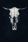 The menacing white bull skull on an abstract background