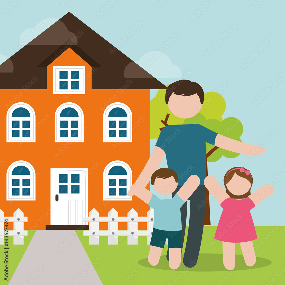 family father and childrens happy and house vector illustration eps 10