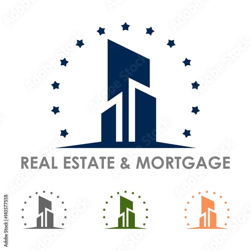 Real Estate and Mortgage Design Logo Vector Isolated, Building Was Surrounded Stars