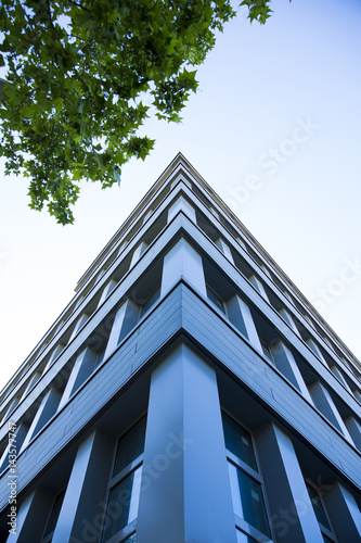 Office buildings in cityscape with a sky blue