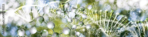 фотографія Image of molecular structure and chain of dna on blue background close up