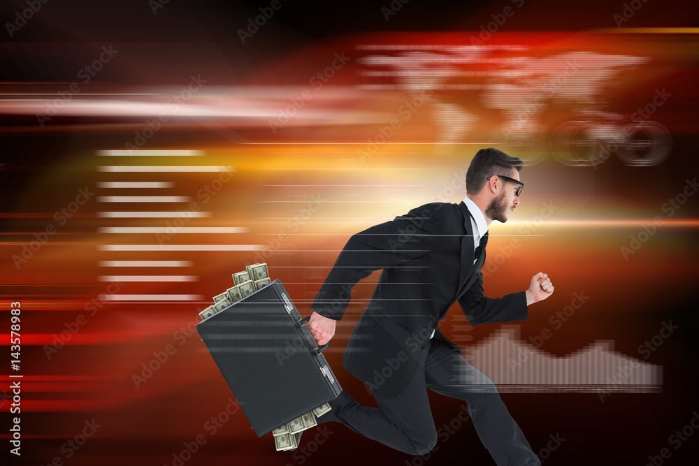 Fototapeta premium Composite image of running businessman