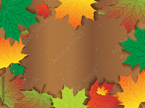 Colorful frame with maple leaf in vintage style. Vector frame or border. Abstract paper texture background with space to your text