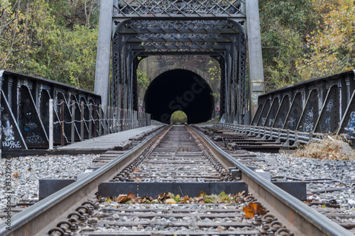 Obraz na plátne Train trestle leading to tunnel