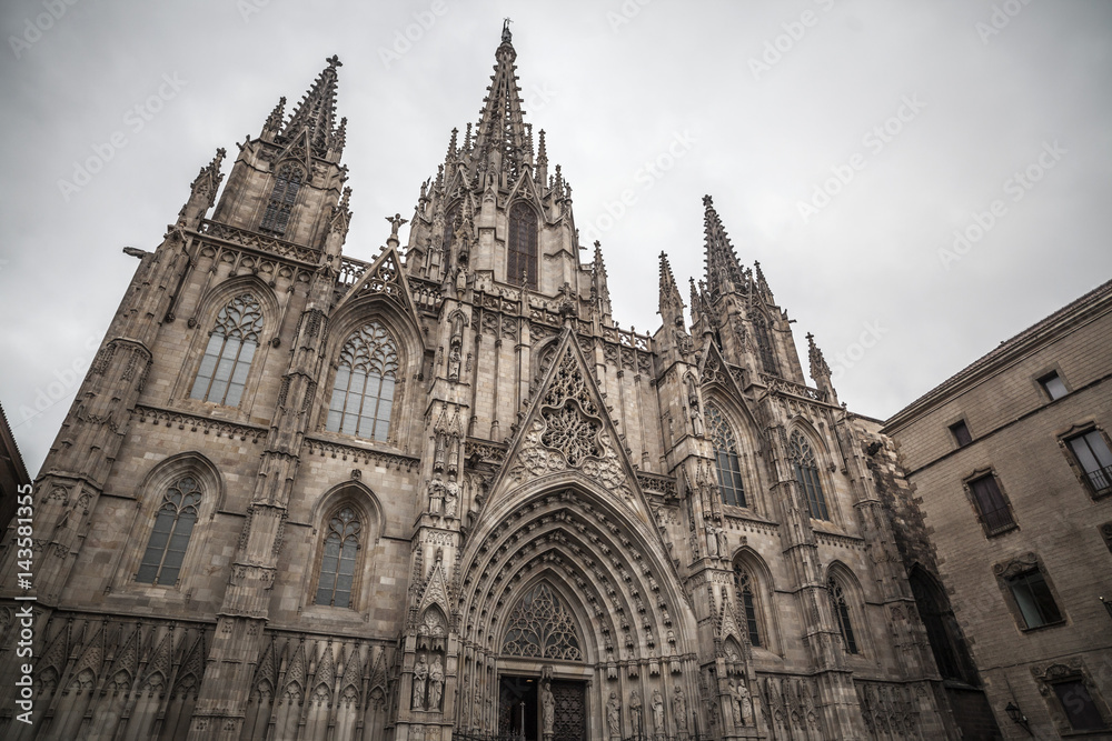 Cathedral, main entrance, gothic and neogothic style, Barcelona,Spain.