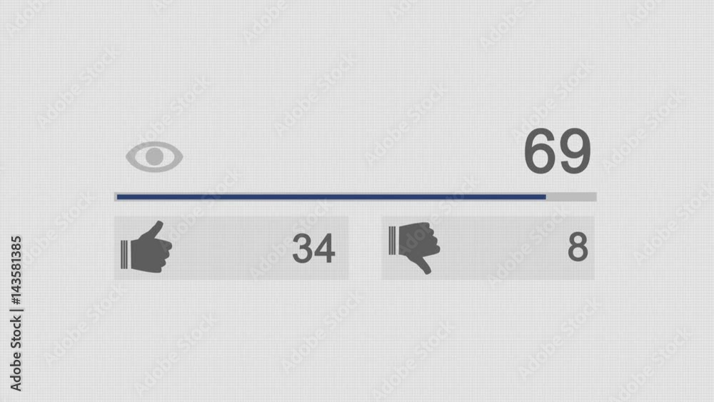Interface panel video hosting site. The number of views, Like and dislike. Count of views, from zero to one million Interface panel video hosting site. The number of views, Like and dislike. Count of views, from zero to one million