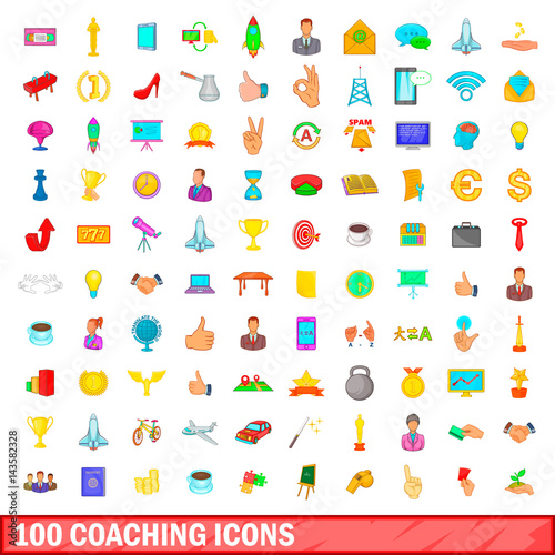 Wallpaper Mural 100 coaching icons set, cartoon style Torontodigital.ca