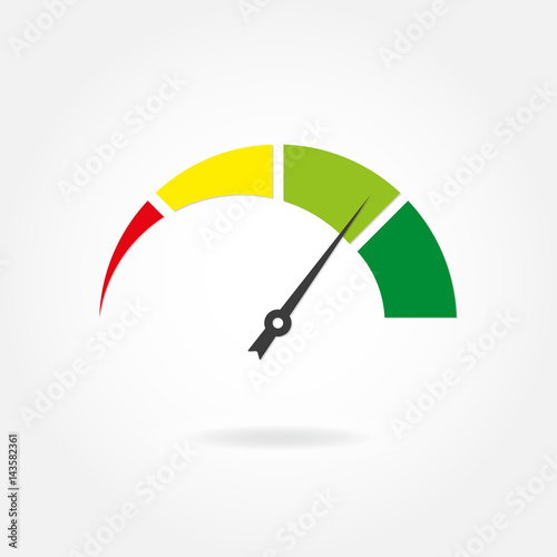Speedometer icon with arrow. Meter and gauge element. Vector illustration.