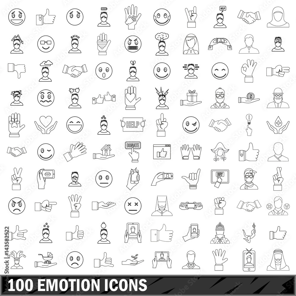 100 emotion icons set, outline style 100 emotion icons set, outline style