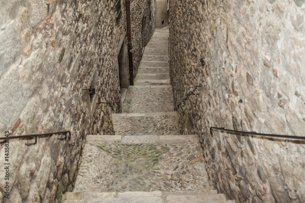 Narrow street in Jewish quarter of Girona, Catalonia, Spain. Narrow street in Jewish quarter of Girona, Catalonia, Spain.