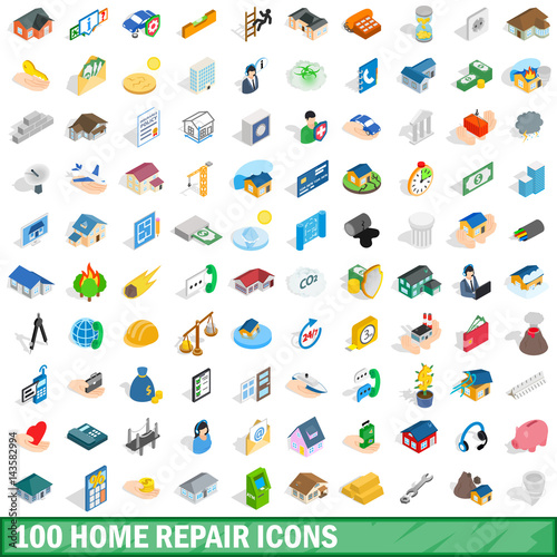 100 home repair icons set  isometric 3d style