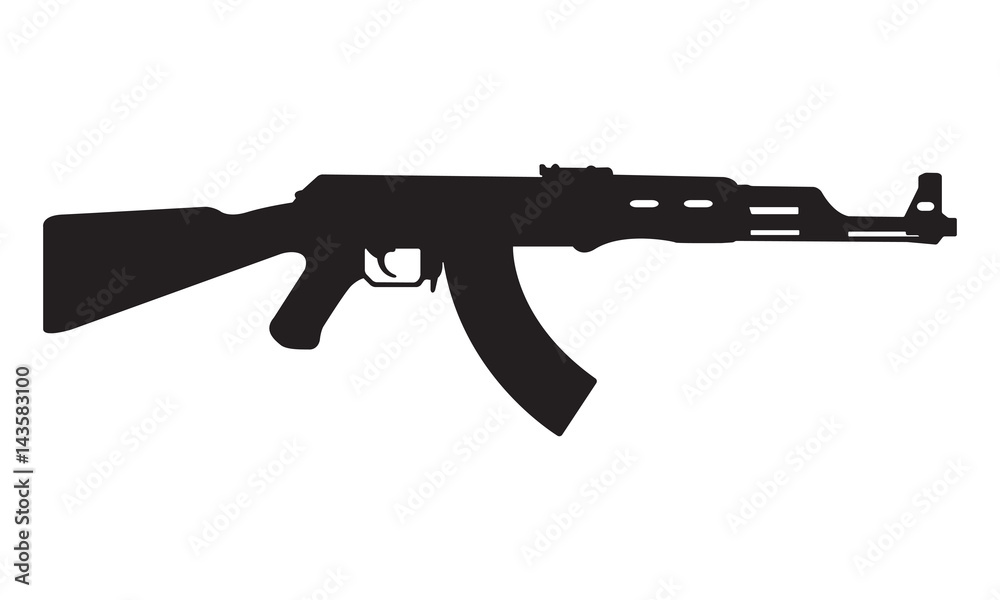 AK47 icon. Kalashnikov machine gun black silhouette. Vector illustration. AK47 icon. Kalashnikov machine gun black silhouette. Vector illustration.