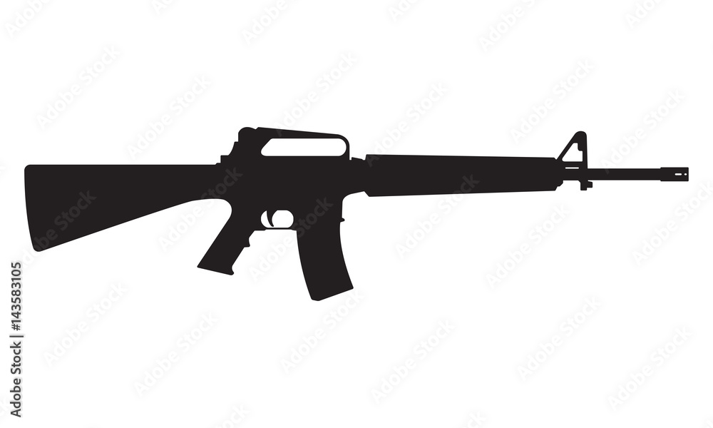 M16 icon. M16 machine gun black silhouette. Vector illustration.