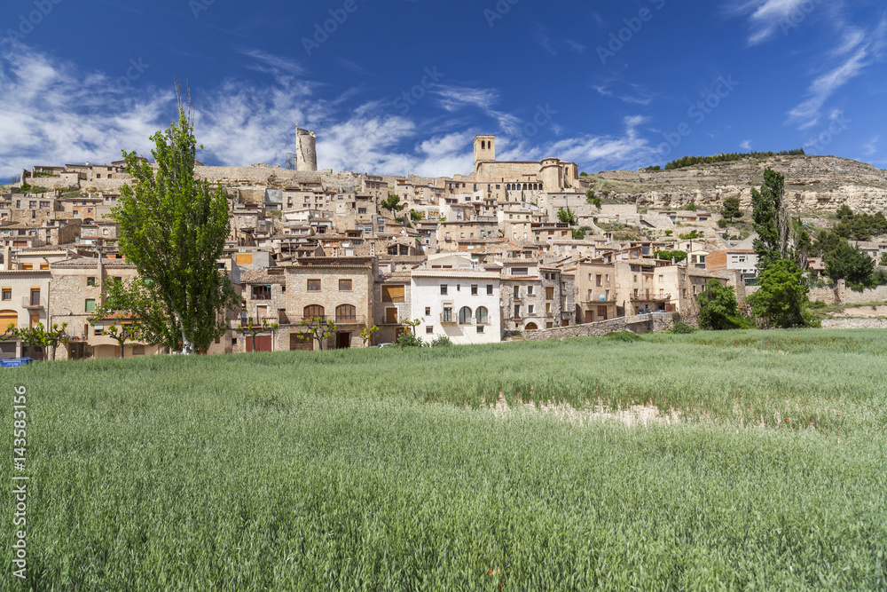 General village view, medieval village of Guimera, Province Lleida, Catalonia, Spain.