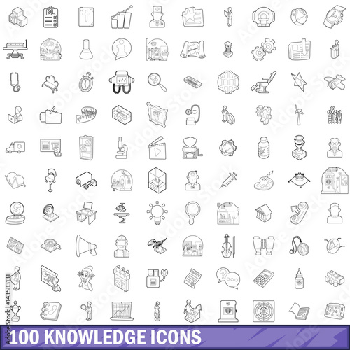 100 knowledge icons set  outline style