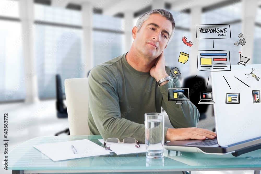 Businessman using laptop with icons Businessman using laptop with icons