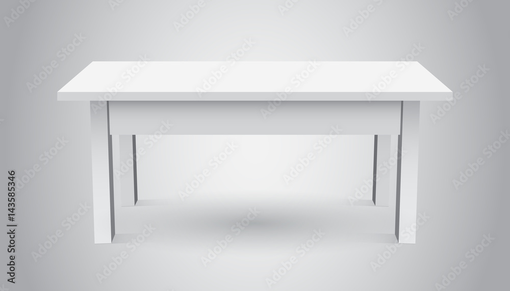 Vector 3d table for object presentation. Empty white top table isolated on gray background. Vector 3d table for object presentation. Empty white top table isolated on gray background.