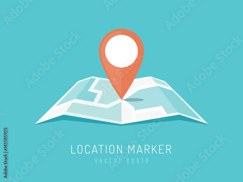 Orange location marker on city map vector illustration in flat style