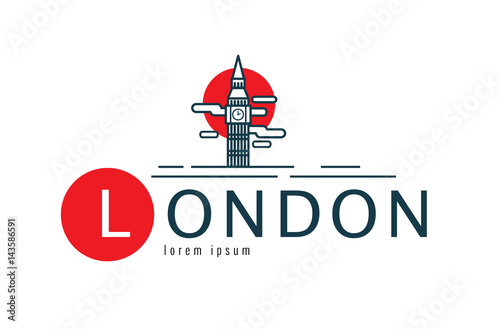 London logo. scene of Big Ben. flat thin line design element. vector illustration