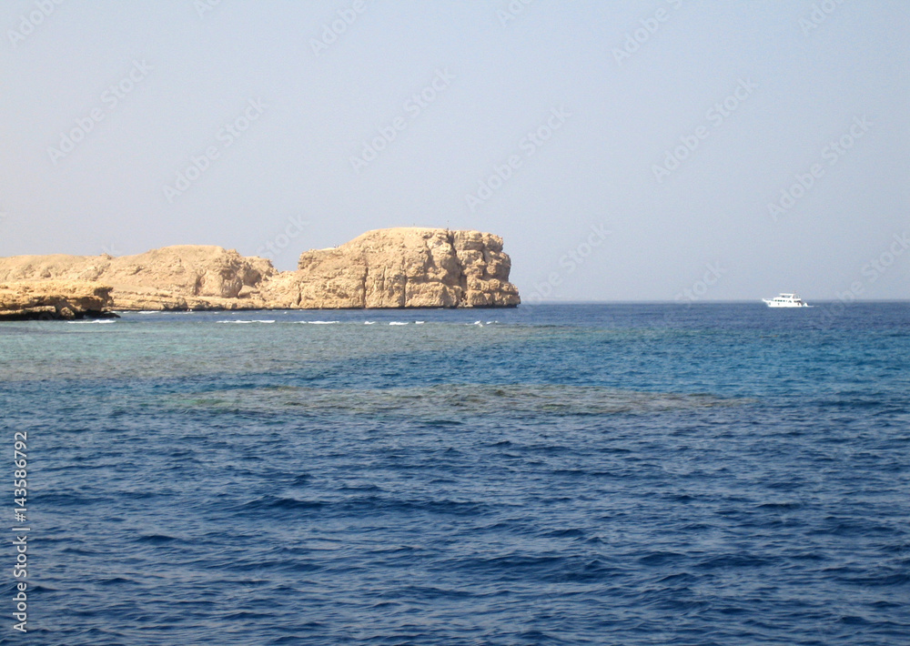 Red sea in Egypt, pleasure boat, walk on the sea