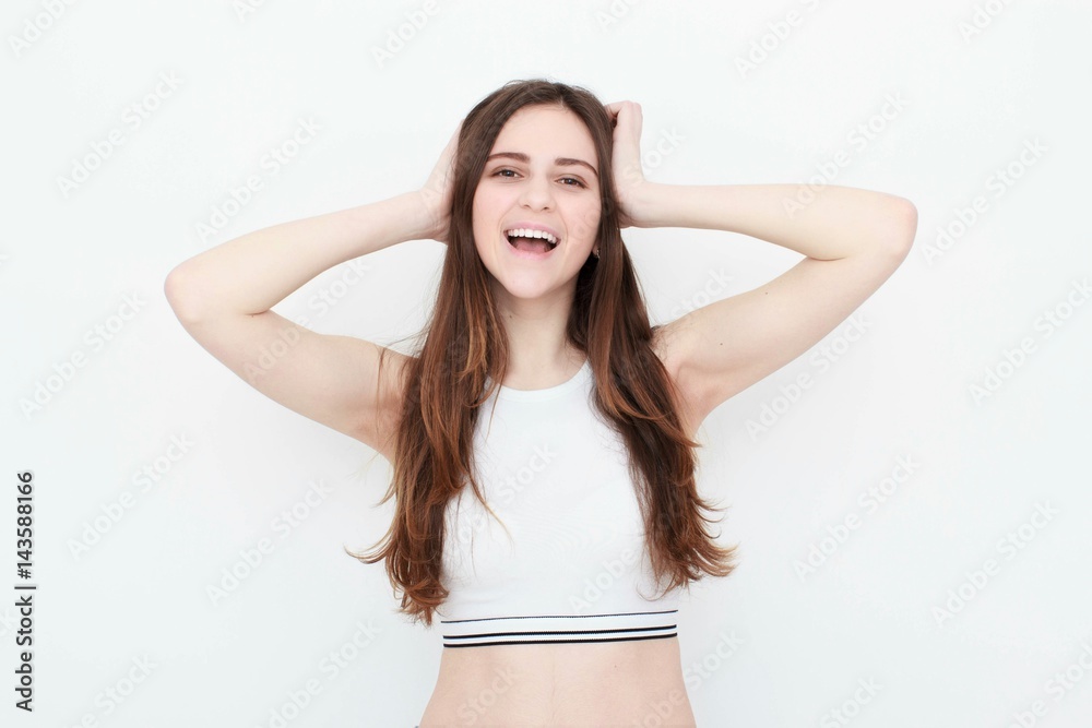 Young casual woman style isolated over white background. studio portrait, Young casual woman style isolated over white background. studio portrait,
