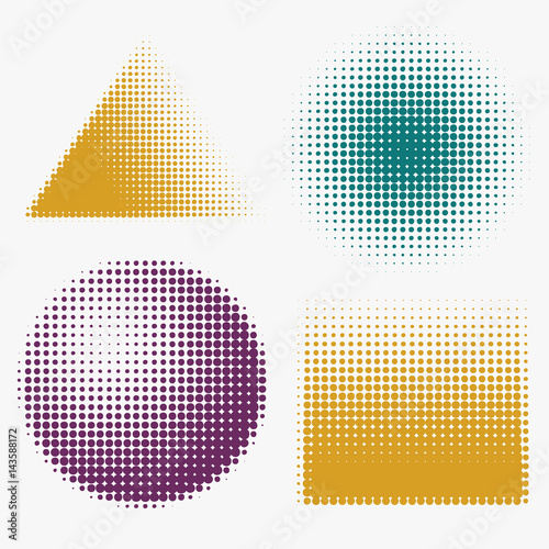 Halftone geometric shapes vector elements – 3d abstract dotted components