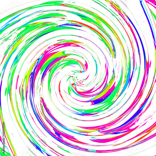 Colorful Swirl of Paint Multicolor Ink Spiral Splatter Design with Colors of Pink Blue Green on a White Background- High resolution illustration for graphic element or backdrop use.