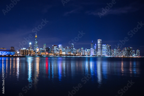Chicago skyline at night. View on Michigan lake and downtown Chicago. Illinois. USA © Julia