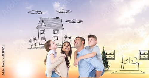 Fotografie Digital composite image of happy family imagining new home
