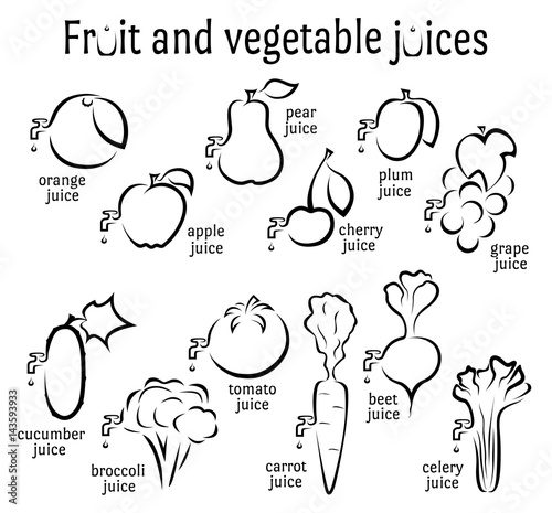 Icons of fruits and vegetables juices