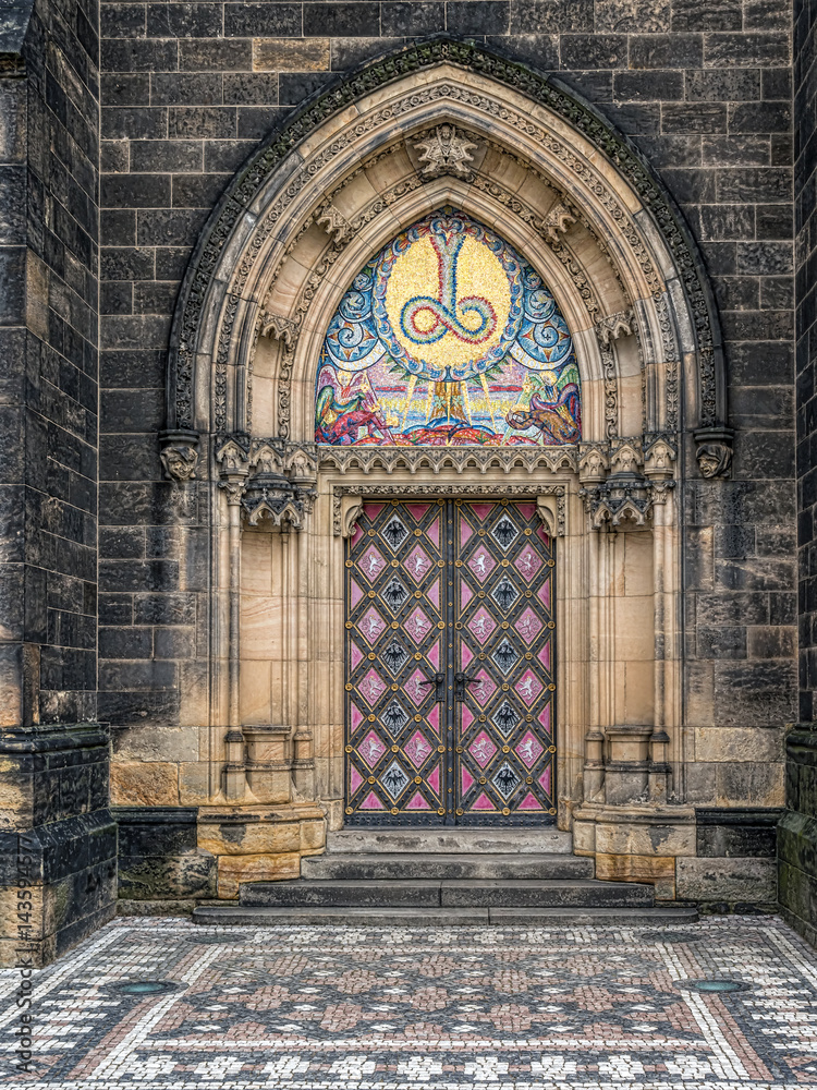 Doorway of the Saints Peter and Paul Cathedral in Vysehrad, Prague