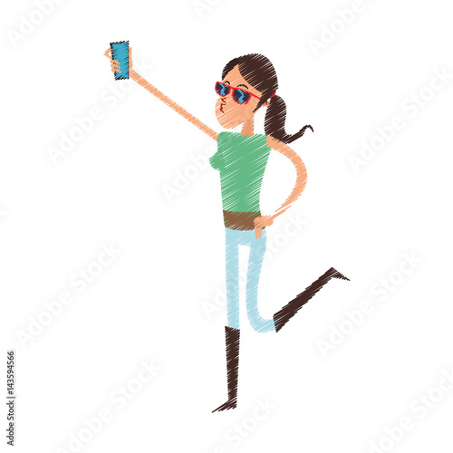young woman with sunglasses posing for selfie cartoon icon image vector illustration design 