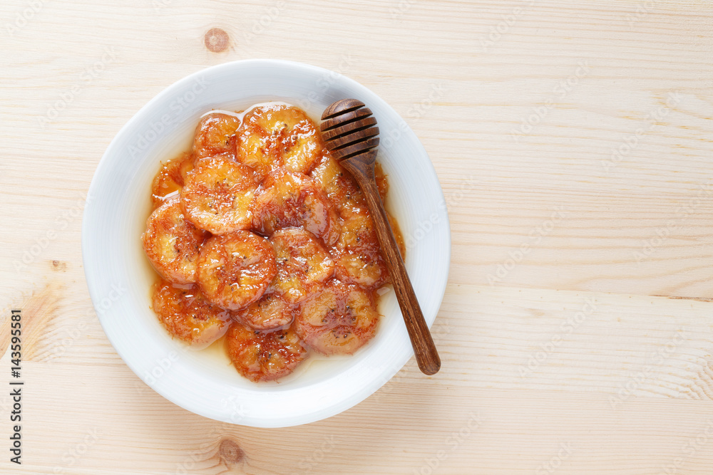 Pickled organic bananas in honey