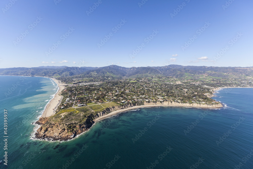 Aerial view of Point Dume and Westward Beach in scenic Malibu California.  
