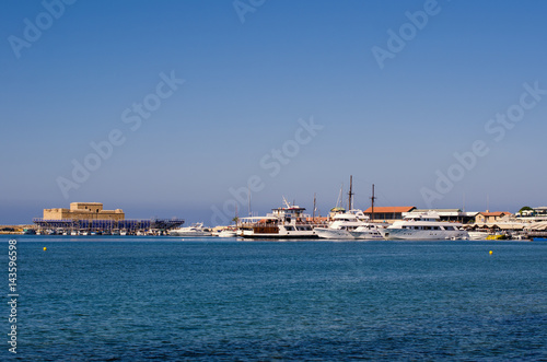 PAPHOS, CYPRUS - SEPTEMBER 22 2016: Seafront and Harbour of Paphos City. Cyprus island