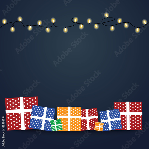 Holiday Background With Garland Lights and Gifts. Vector