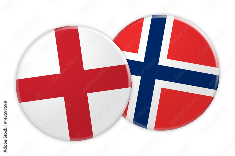 Fototapeta premium News Concept: England Flag Button On Norway Flag Button, 3d illustration on white background