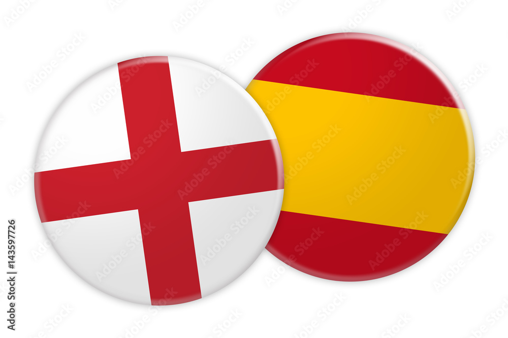 Obraz premium News Concept: England Flag Button On Spain Flag Button, 3d illustration on white background