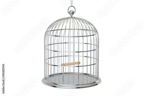 Silver bird cage with close door, 3D rendering © alexlmx