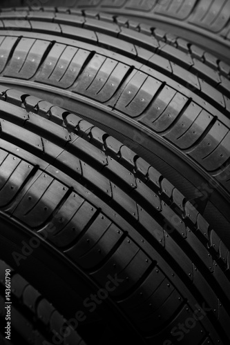 Car tires on black background