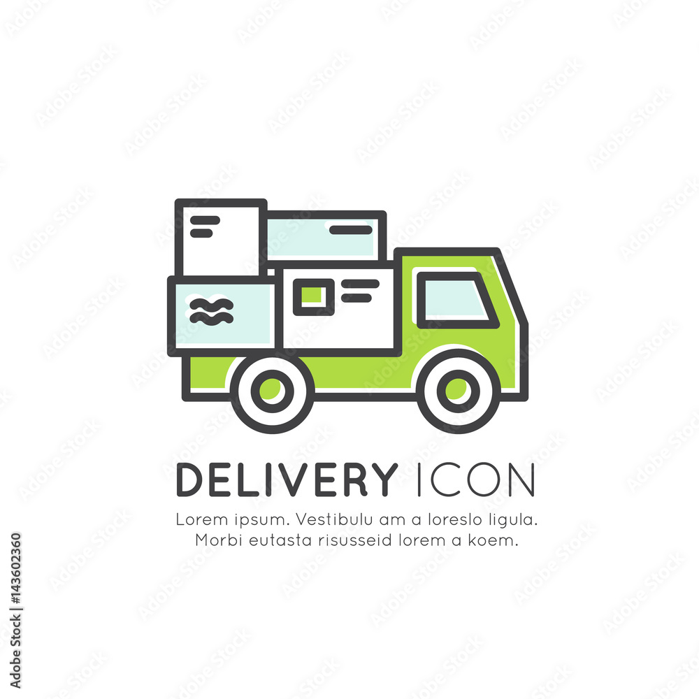 Vector Icon Style Illustration Concept of Quick Express Delivery Service with Mobile Tracking and Fast Purchase, Smart System, Location, Customer Support, Guarantee Vector Icon Style Illustration Concept of Quick Express Delivery Service with Mobile Tracking and Fast Purchase, Smart System, Location, Customer Support, Guarantee