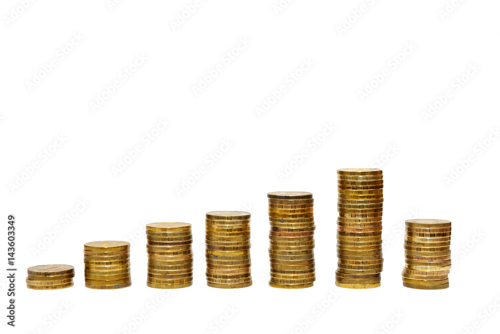 columns from gold coins isolated on a white background columns from gold coins isolated on a white background