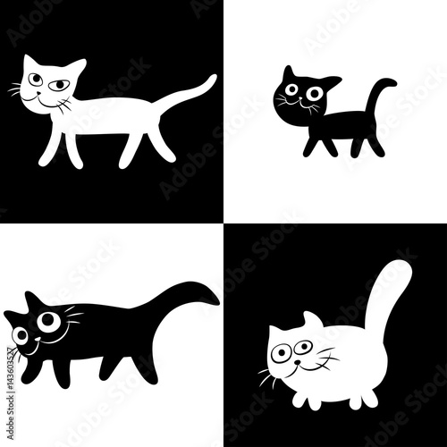 Walking chess cats second set. Isolated vector illustration.
