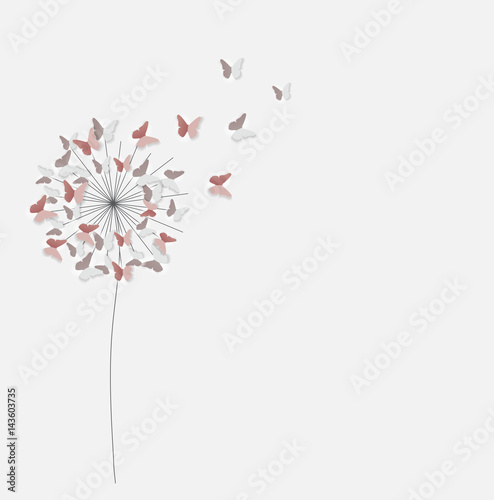 Abstract Paper Cut Out Butterfly Flower Background. Vector Illus