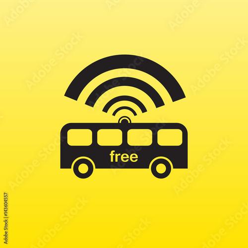 Free wifi sign in the bus. Black symbol on a yellow background