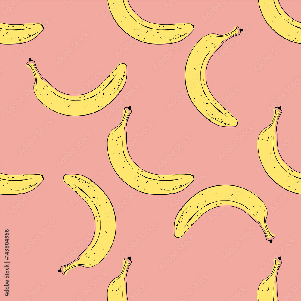 Banana seamless pattern pop art style. Vector