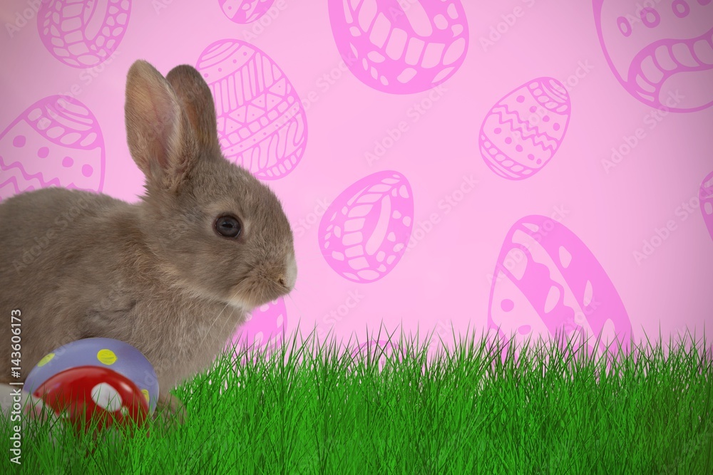 Fototapeta premium Composite image of bunny with polka dot easter eggs