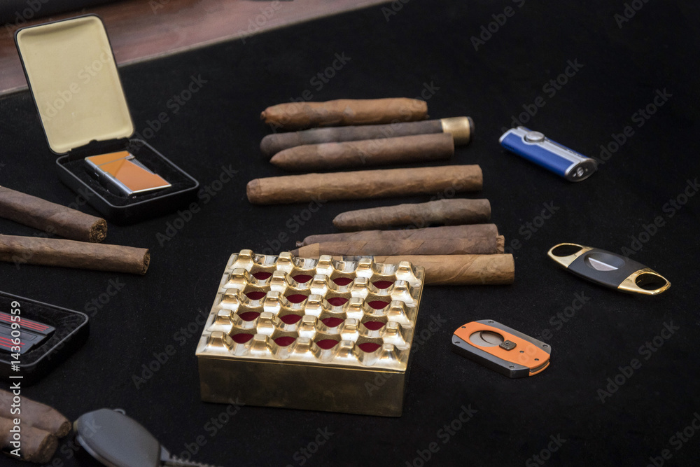 Cigar and smoke on black background Cigar and smoke on black background