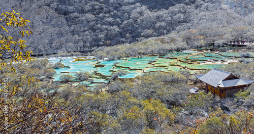 Vászonkép Beautiful Multi-Colored Pond in the Huanglong National Park near Jiuzhaijou - Si